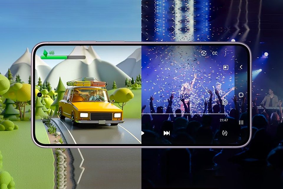 Gaming and streaming on the Samsung Galaxy S23 with split screen.